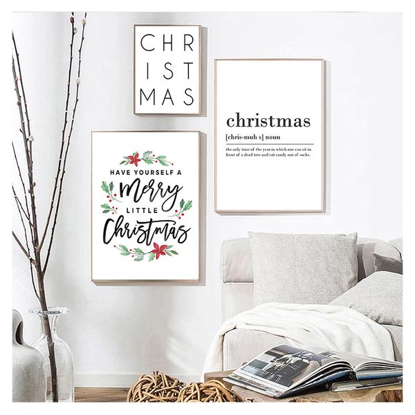 Pintura de lona Pintura simples letras inglesas para o Natal Nórdico Poster Decoração de casa Decoração de parede Impressão modular Fotos modulares