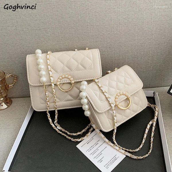 Borse da sera spalla per donne perle diamantate reticolo pura a mano pU Femme Cross Body Chain ol Temperament Luxury Mini Flap Trendy