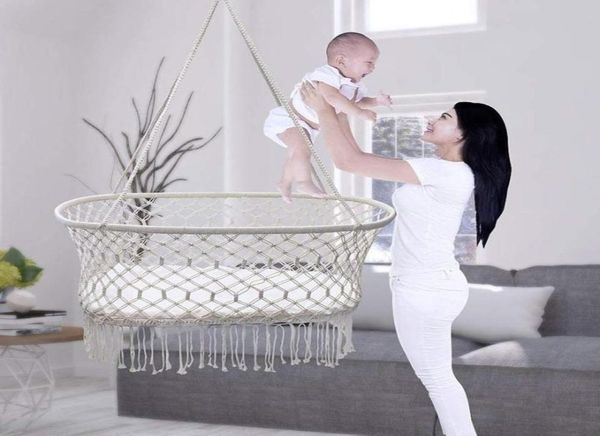 Móveis de acampamento Baby Hammock Cradle Swing Bed Born Born Hanging Tecida Cesto Branco Adequado por 06 meses3689411