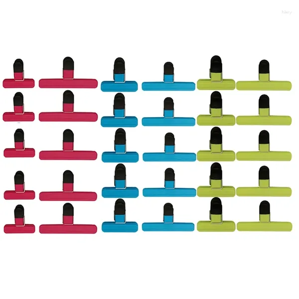 Sacos de armazenamento AT 69 -30PCS BACO CLIPS DE TAMANHOS DISTRIMENTOS ALIMENTOS ALIMENTOS PLÁSTICOS DE VEDADORES PRESTADAS PARA CAFELHO LEGETICES FRUTO 3 COLOR 2 TAMANHO