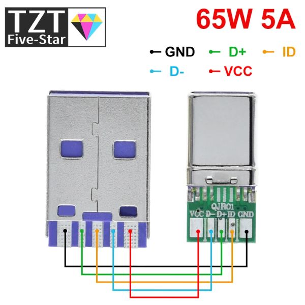 1/5SET PD Hızlı Şarj Type-C USB 65W 5A Erkek Konektör Kaynağı 5pin PCB + Tip A Erkek 5pin USB DIY OTG Veri Şarjı DIY Kit