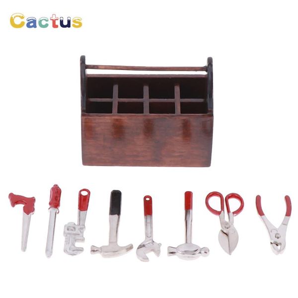 1 Conjunto 1:12 Dollouse Miniature Hammer Chave de ferramentas Caixa de ferramentas Handmade Ferramentas de reparo Conjuntos Toys Modelo Doll House Garden Acessórios