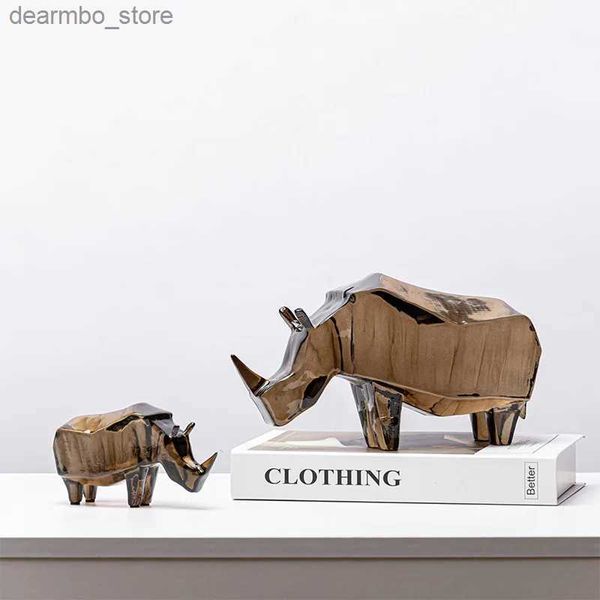 Kunst- und Handwerksharzhandwerker Kunstkünstlern Skulptur Rhinoceros transparente Bernstein Rhinoceros Statue Dekorative Fiurines Home Dekoration L49