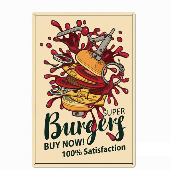 Burger Hot Dog Fest Fürferigere Menü Poster Vintage Metall Zinnschild Wanddekoration für Küchen Restaurant Kunstplatte Malerei Zinnplatten Plaques