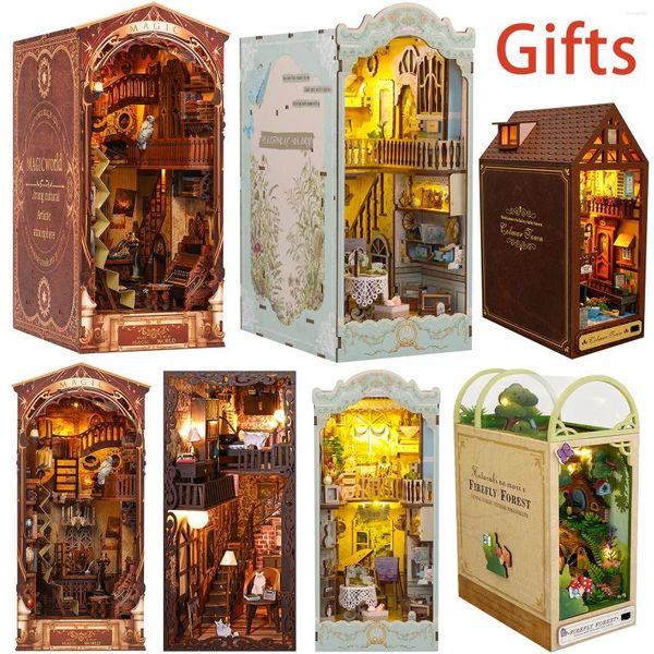 Dekorative Figuren DIY Book Nook Miniatures Regal Beilage Dollhouse Modellgebäude Kit Holzbuchbuchbuch Buchende Home Dekoration Jahr Geschenke