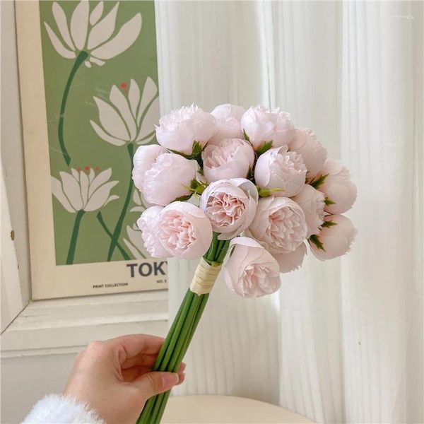 Flores decorativas 27 Cabeças Artificial Pink Peony Wedding Bride Flower Fake for Table Vase Arranjo Home Pograph adereços Decoração