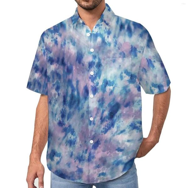 Herren lässige Hemden Krawatte Dye Blue Pink Hemd Ästhetische Kunst Strand losen Hawaii coole Blusen kurzarm gedruckter übergroßer Kleidung