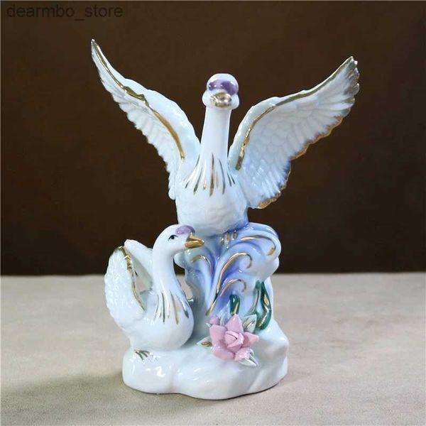 Sanat ve El Sanatları Eleand Porselen Çift Swan Fiurin Seramik Swan Çıkış Minyatür El Sanatları Süsleme Düğün Dekor Sevgililer Günü IFT L49