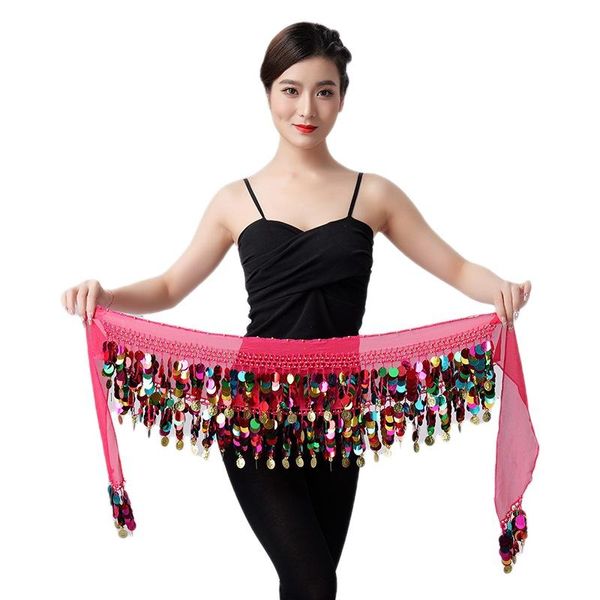 Belty Belly dance Bling Belly Wrap Belt Women colorido lantejoulas de lantejouno de cachecol de quadril para a roupa de dança oriental da Índia