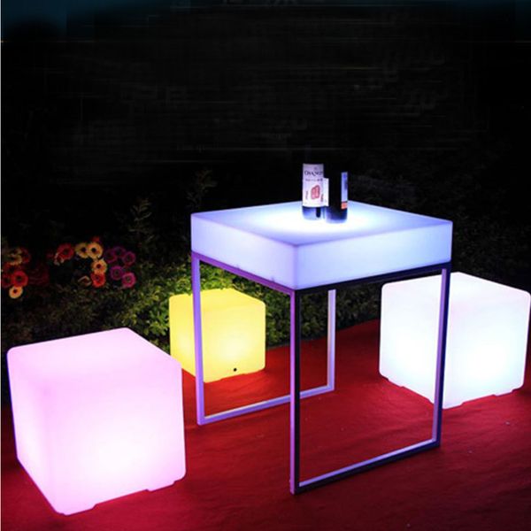 Disas de barra de cubos luminosos LED Banco quadrado colorido de jardim ao ar livre noturno leve móveis luminosos para festas