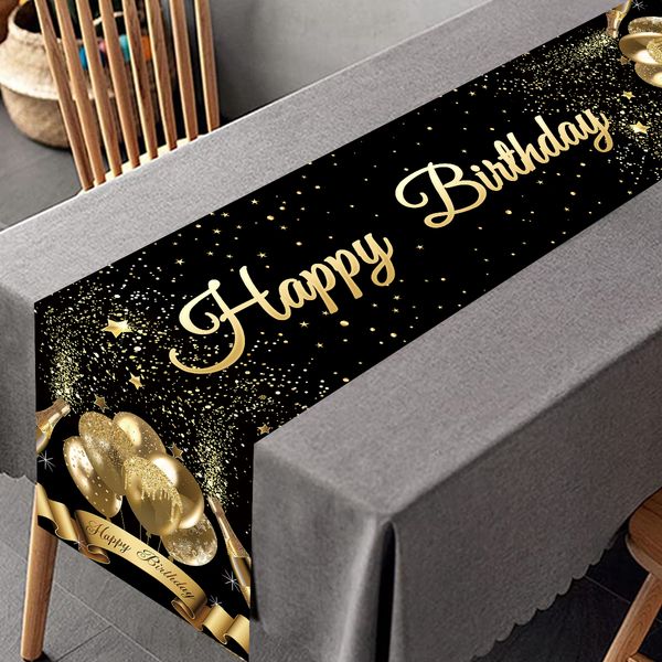 Black Gold Birthir Births Table Cover Table Cover Happy Birthday Party Decorations for Kids Adults Home 1st Bithday Table Decor