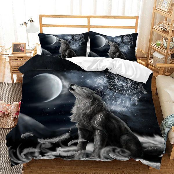 Спальня для постельных принадлежностей набор короля для двойного 3D -принта «богемная оленя луна, кровать для волки 2 человек 240x260 обложка одеяла+Pilllowcase