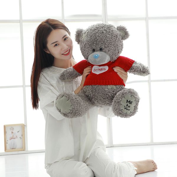 Urso de pelúcia fofo com suéter pluxus brinquedo de animais de pelúcia de boneca de urso boneca de travesseiro para meninos meninos adultos decoração interna
