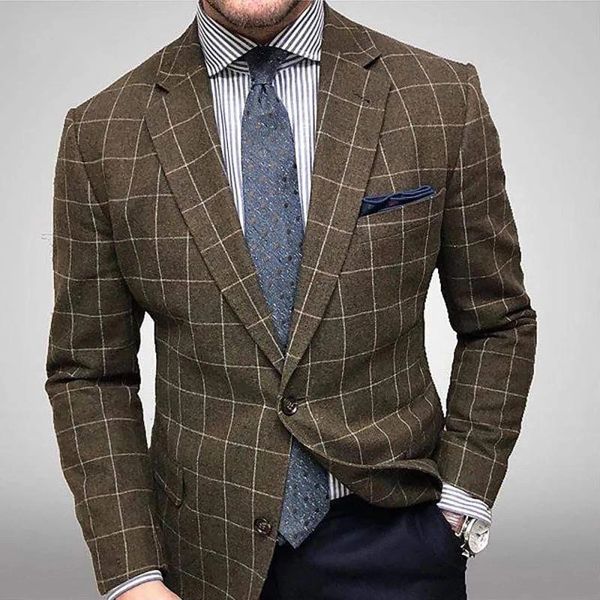 Blazer masculino de estilo italiano Houndstooth Casual Man Suacte Jaqueta entalhada com lapela de uma peça Verifique o casaco de casamento para a festa do baile