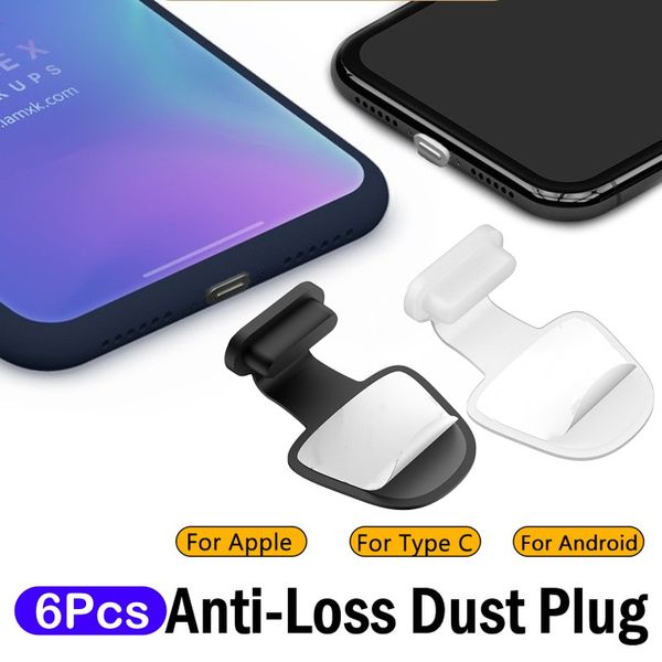 6pcs Silicone Phone di ricarica Porta Pust Tappo tappo del tappo USB Coperchio protettore a prova di polvere iOS per Apple iPhone Xiaomi Samsung