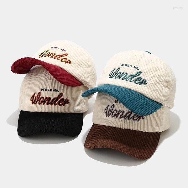 Ball Caps Moda Autumn Winter Corduroy Baseball Cap for Men Mulheres Vintage Wonder Letter Bordado Mantenha o snapback quente Hip Hop Gorras