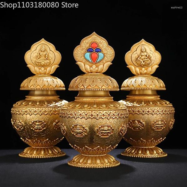 Dekorative Figuren 18 cm Kupfer Ksiitigarbha Gelb Jambhala Schatzflasche Mani Vase Statue Tibet Buddhismus acht glückverheißende Reichtum