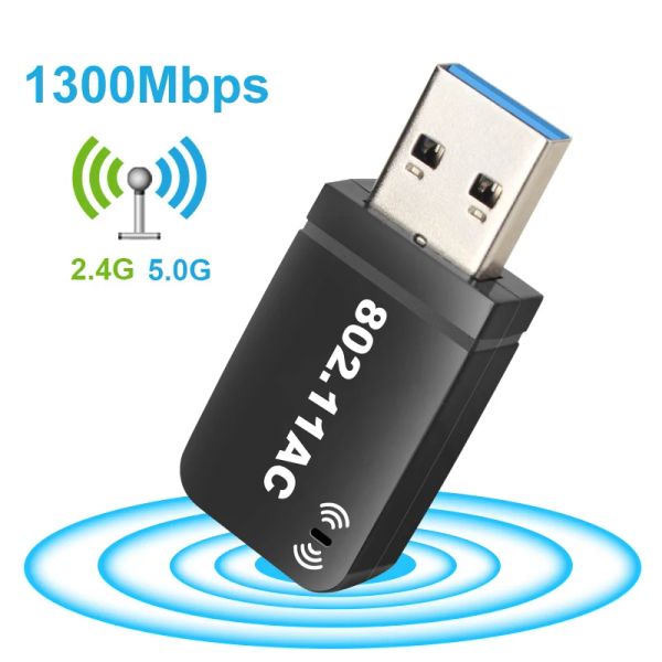 Карты 5 ГГц адаптер Wi -Fi Wi -Fi Ethernet USB 3.0 Adapter Long Range Adapter Wi Fi Dongle для ПК Ноутбука 1300 м Wi -Fi Сетевая карта сетевой карты