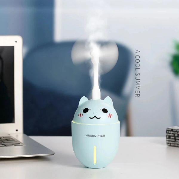 Gadget simpatici umidificatori di gatti 3 in 1 320 ml USB Air Humidifier UltraSonic CoolMist Adorabile Mini Umidificatore PET con ventole USB a LED