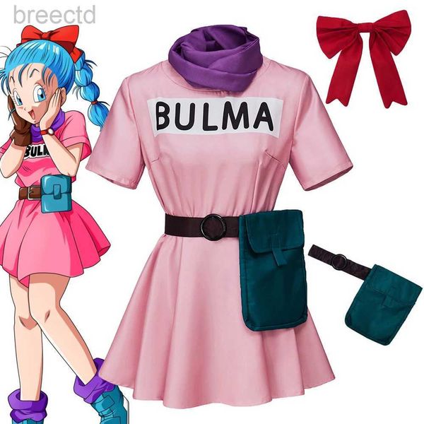 Costumes anime anime bulma cosplay fantasia rosa vestido adulto roupas uniforme