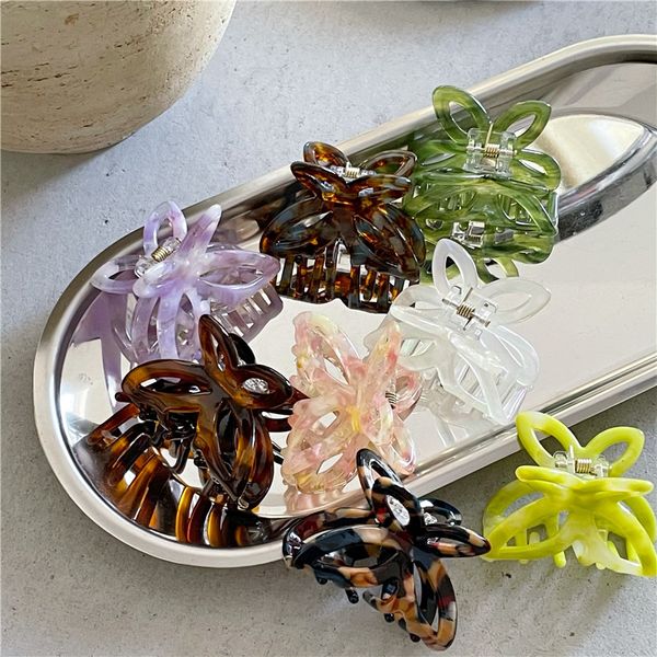 Romantische Frühlingsfarbe Essigsemotterfly Hair Clip Klaue Schöne hohle Bogenknoten kleine Haifischklammer Haarzubehör