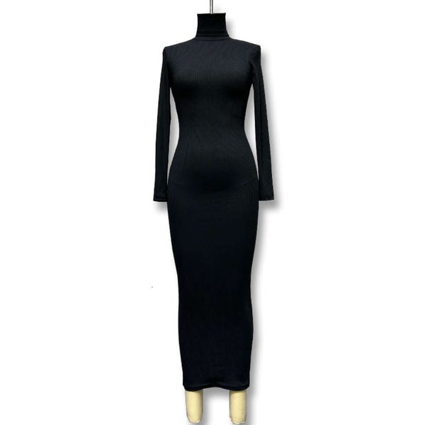 Avrupa ve Amerikan Kadın Giysileri 2023 Yeni yarım yüksek yakalı uzun kollu etek, dişli mizaçlı uzun etek uzun etek ince fit elbise kadınlar için