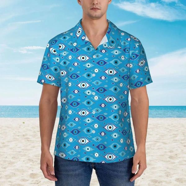 Camisas casuais masculinas Matiasma Mal Eye Vacation Shirt Man Grego Mati Mataki Hawaii Manga Curta Impressão Vintage Blouses Grandes Presentes