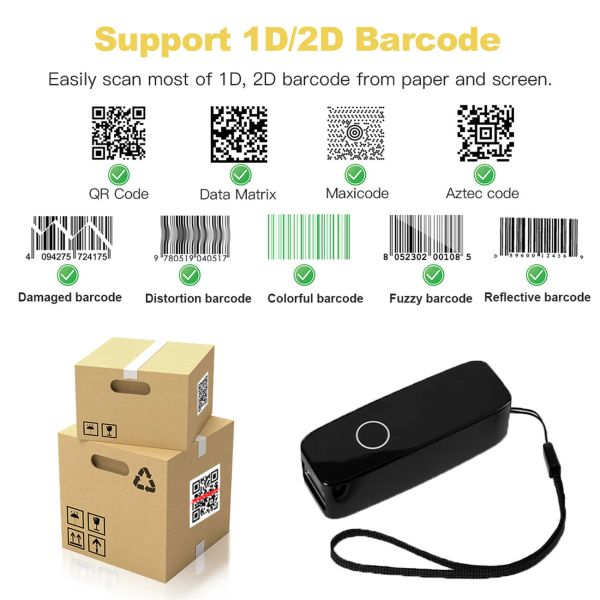 Сканеры портативные штрих -кодовые сканер мини -беспроводной Bluetooth Qrcode Reader Portable 1D2D BAR Handheld для курьерского логистического склада