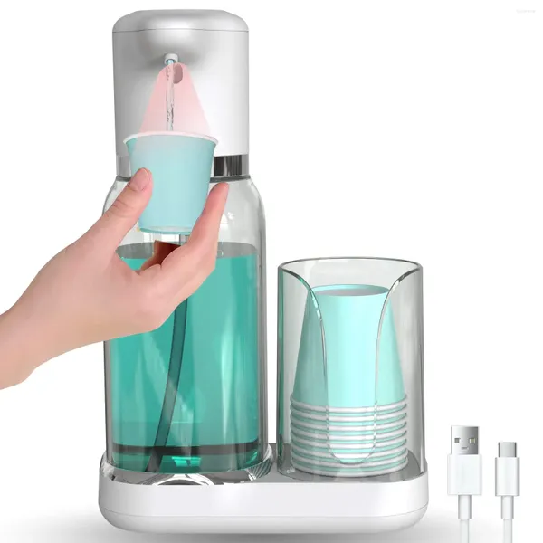 Flüssiger Seifenspender automatischer Mundwasser für Badezimmer Infrarotsensor 750 ml Plastikbehälter mit Tassenhalter 8 Pappbecher