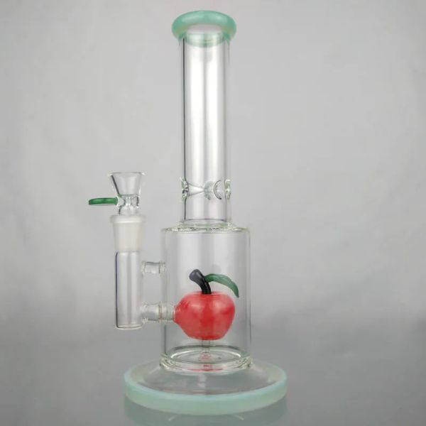 Caveohs vetro perc bong dritta dritta bong waterpipepipe 11 '' Accento di colore interno di mela rossa sul bocchino con tubo d'acqua di gorgogliatore di vetro