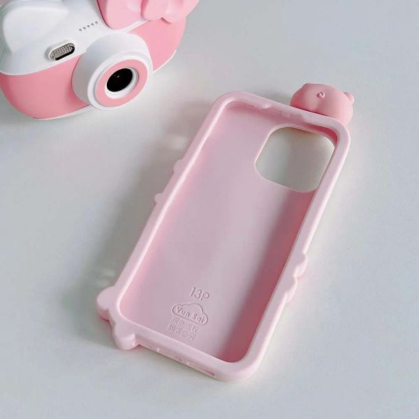 Custodia 3d Love Pig per iPhone 15 14 13 12 11 X S XR 7 8 SE Pro Max Plus Cute Shock Aoufrool Shock Silvery Cover Skin