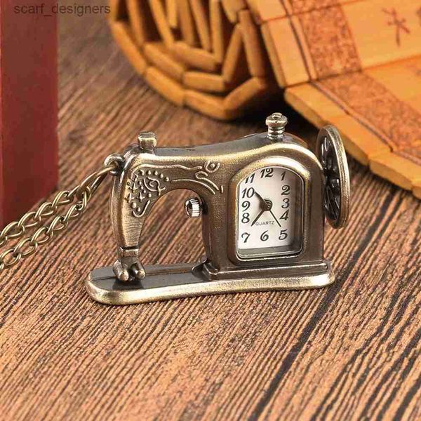 Relógios de bolso Moda Máquina de costura vintage Design de forma de bolso Relógio Pingente longo Chain Chain ChainChain Es presentes de aniversário Y240410