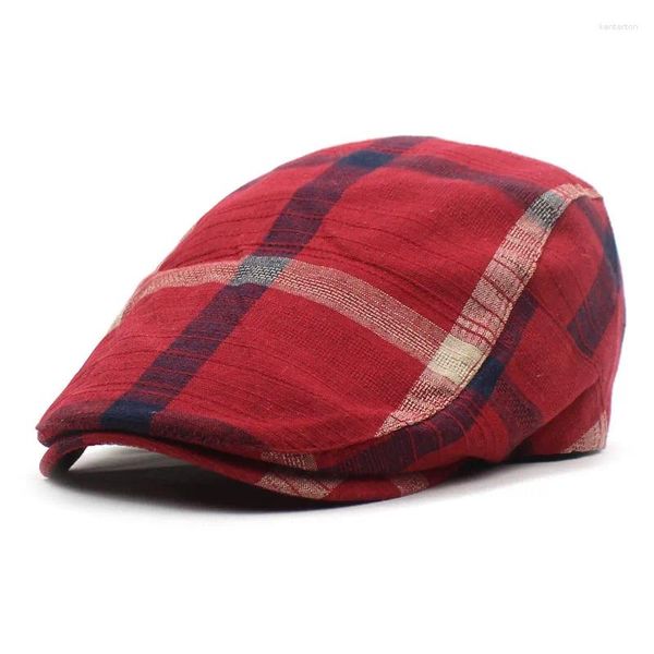 Berets Ldslyjr Spring Summer Plaid Cotton Sboy Caps Мужчины квартира