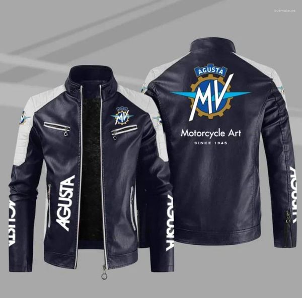 Herrenjacken MV Agusta Logo PU Leder Jacke Motorrad Männer schlank FIT MENS