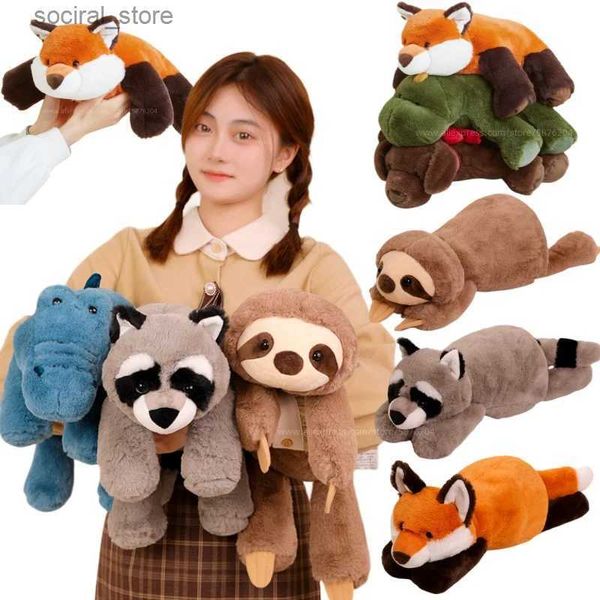 Animais de pelúcia de pelúcia 45-70cm Super macio preguiçoso macio de pelúcia de pelúcia de pelúcia Raccoon Fox crocodilo Sloth abraço Pillow Birthday Birthday Boy Girl L411