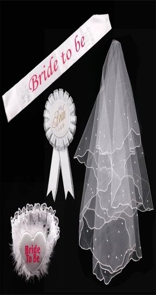 Fengrise Hen Decor Bride, чтобы быть SASH Badge Sexy Garter White Veil Bridal Deap Bachelorette Sward Party 2354013