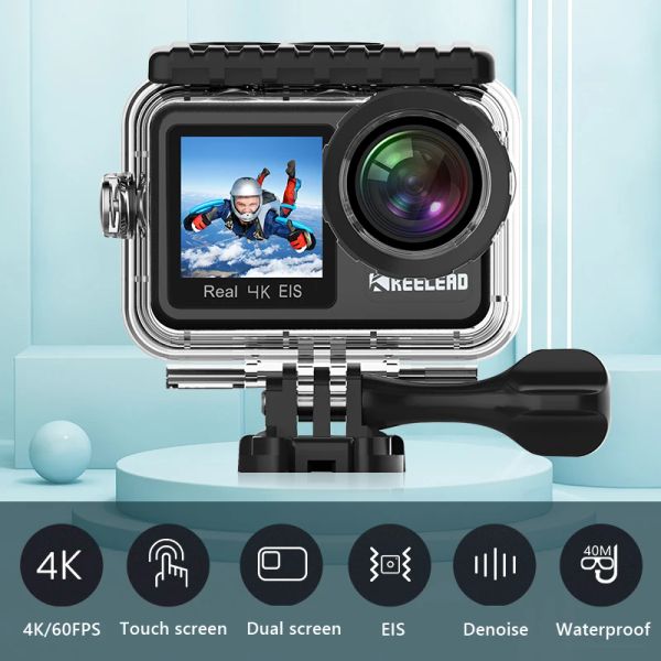 Kameras Actionkamera 4K 60fps, Sportkameras wasserdichte WiFi HD -Bildschirm, Webcam Outdoor Cam Recording Motorcycle Video Drive