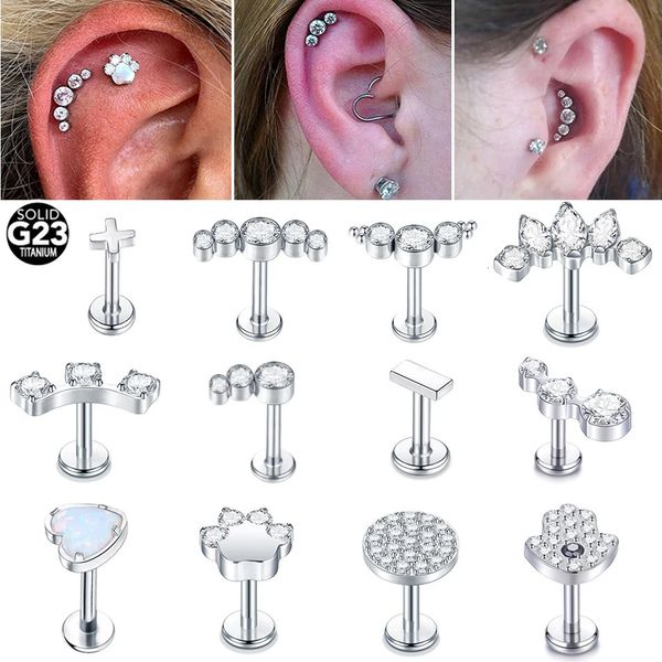 1pc 16g cz gem labret stud os anéis de lábios de zircão cartilagem cartilagem tragus helix daith briuring jóias de piercing 240409