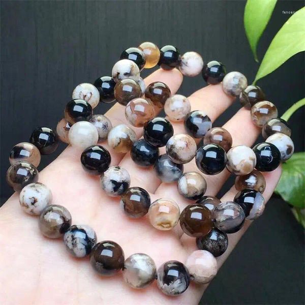 Link Armbänder 10mm natürliche schwarze Blumen -Achat -Armband Mode Kristall Edelstein Schmuck Reiki Heilung Geschenk für Frauen 1pcs