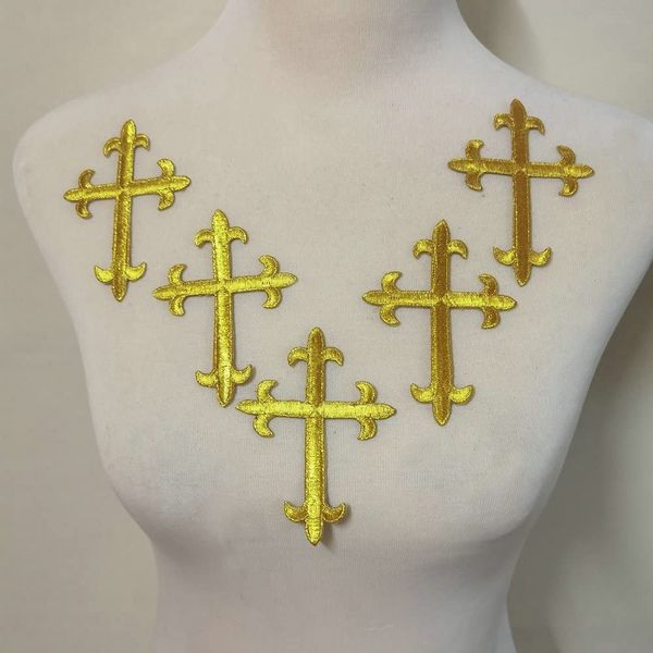 5pcs Oro Silver Cross Applique Patches Abbigliamento Adesivo per ricami fai -da -te Riparazione 10*7,5 cm