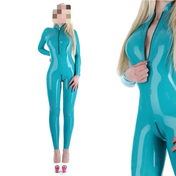 Озеро синий латекс Gummi Women Men Catsuit Outfit Dance Rubber Coverl