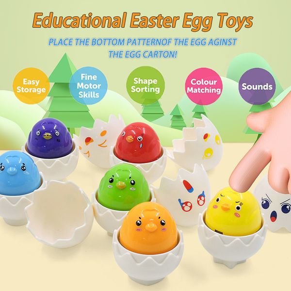 Easter Egg Montessori Toys de triagem Aprendendo formato de cor correspondente Hide ovos de ovos educacionais cestas de brinquedos para crianças pequenas