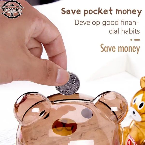 Творческий маленький медвежьи пигги Банк милый сейф -депозитный коробка прозрачная монета бумага для экономии денег детское праздничное подарок настольный декор.