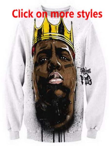 Yeni moda çiftler erkekler kadın unisex hip hop rapçi biggie 3d baskı hoodies sweater sweatshirt ceket üst A543687706