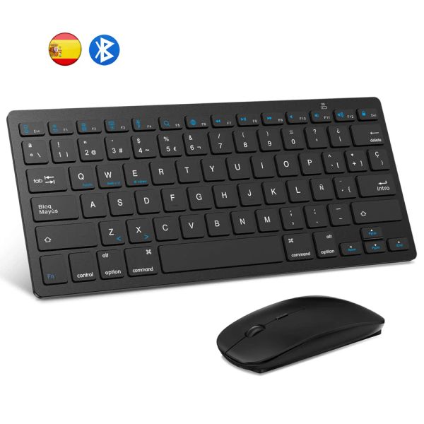 Combos Spanische Bluetooth -Keyboard -Maus -Kombination Bluetooth -Mäuse Wireless Ultra Slim Stumm für Mac iPad iPhone iOS Android Windows