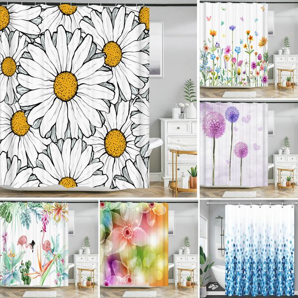 Blumenpflanze Blattreben Blumen Duschvorhang Druck moderne nordische minimalistische Polyster -Wohnkultur Badezimmer Vorhang mit Haken