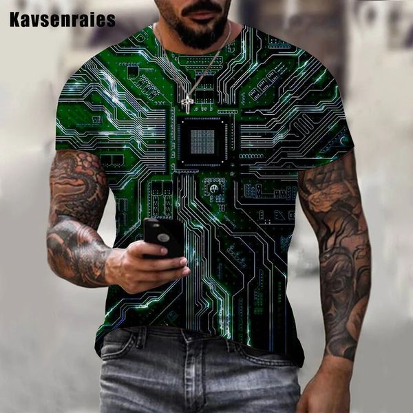 2023 Padrão mais recente da placa de circuito 3D T-shirt masculino Creative Casual Chip Electronic Casual Manga curta Harajuku Tops de rua