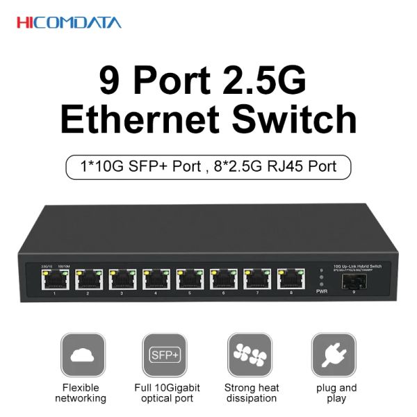 Switch 1 SFP+ 10GigAbit Uplink Porta 8 RJ45 2.5G Switch Ethernet Switch Ethernet 2.5G Switcher Hub Internet Slitter Fanless Fanless