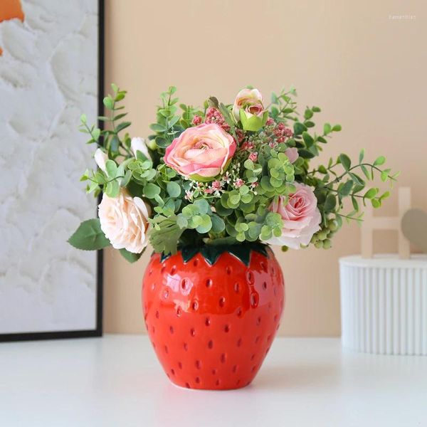 Vasi Strawberry Ceramic Vase Decoration Home Soggiorno El Decorative Crafts Aquatic Flower Bottle Creative Degime