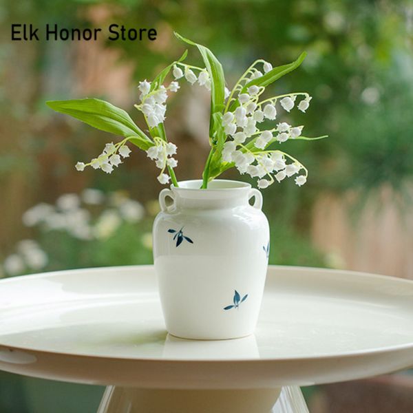 Vaso de flores de flor de borboleta pintada à mão Vaso de flor hidropônica vaso de flor branca porcelana Lar